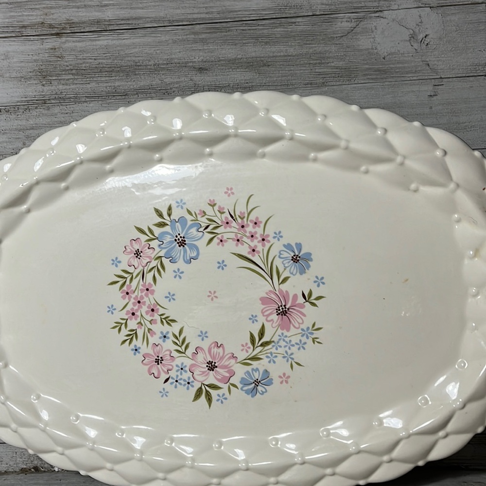 Vintage Ceramic Floral ￼Serving Platter Hand Crafted 15 inches